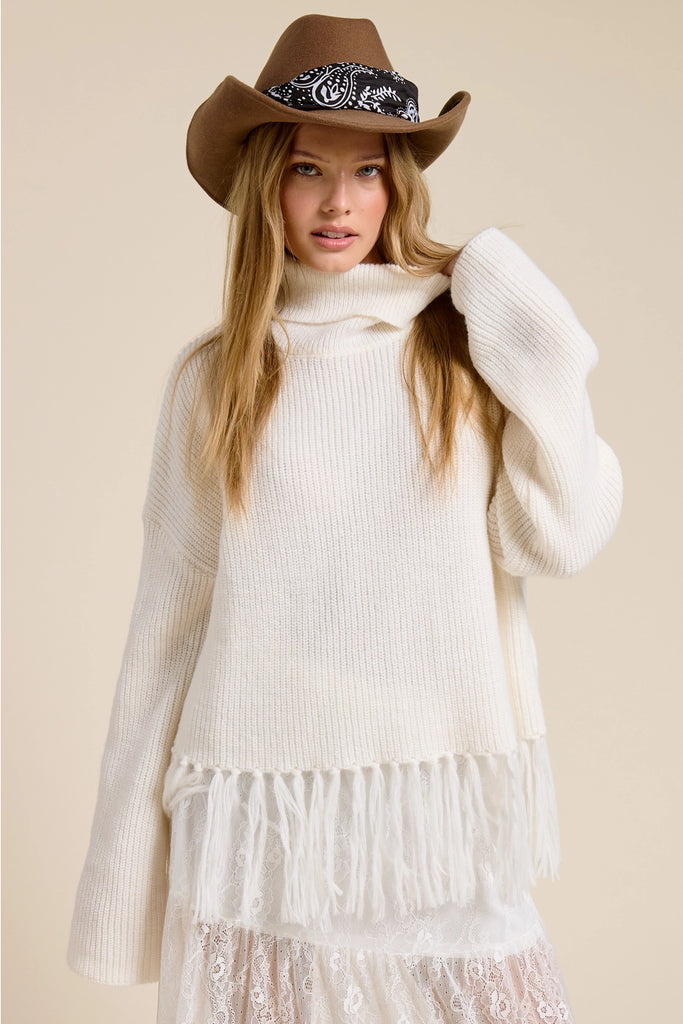 Sterling Fringe Turtleneck Sweater - BluePeppermint Boutique