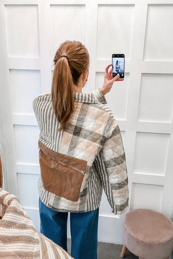 plaid and striped quilted jacket
