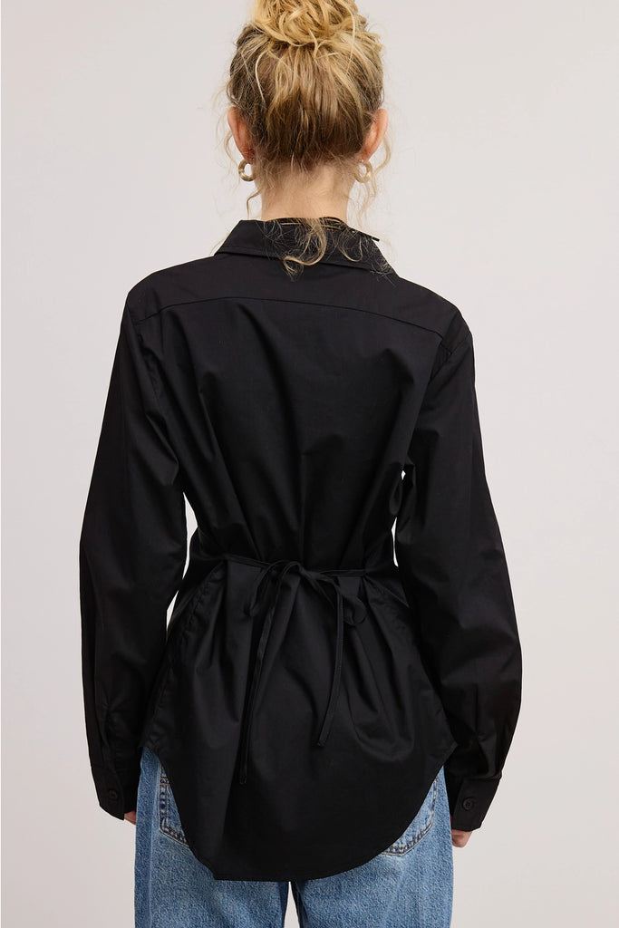 Vandy Tie Back Shirt - Black - BluePeppermint Boutique