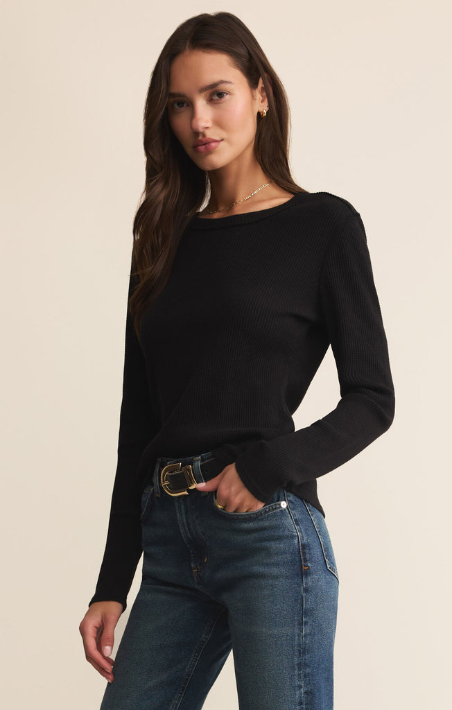 Z Supply | Arlet Mini Thermal Top - Black - BluePeppermint Boutique