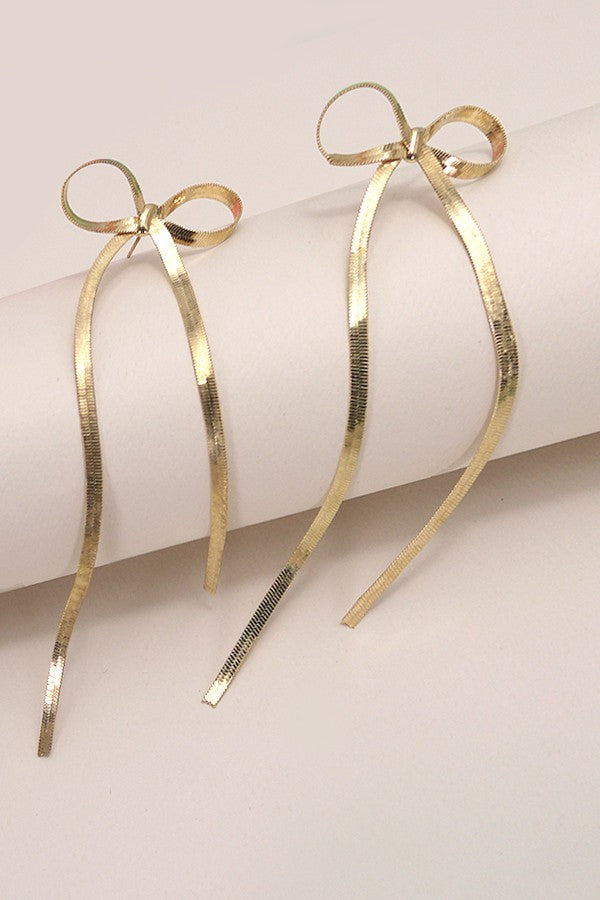 Bow Long Drop Earrings - BluePeppermint Boutique