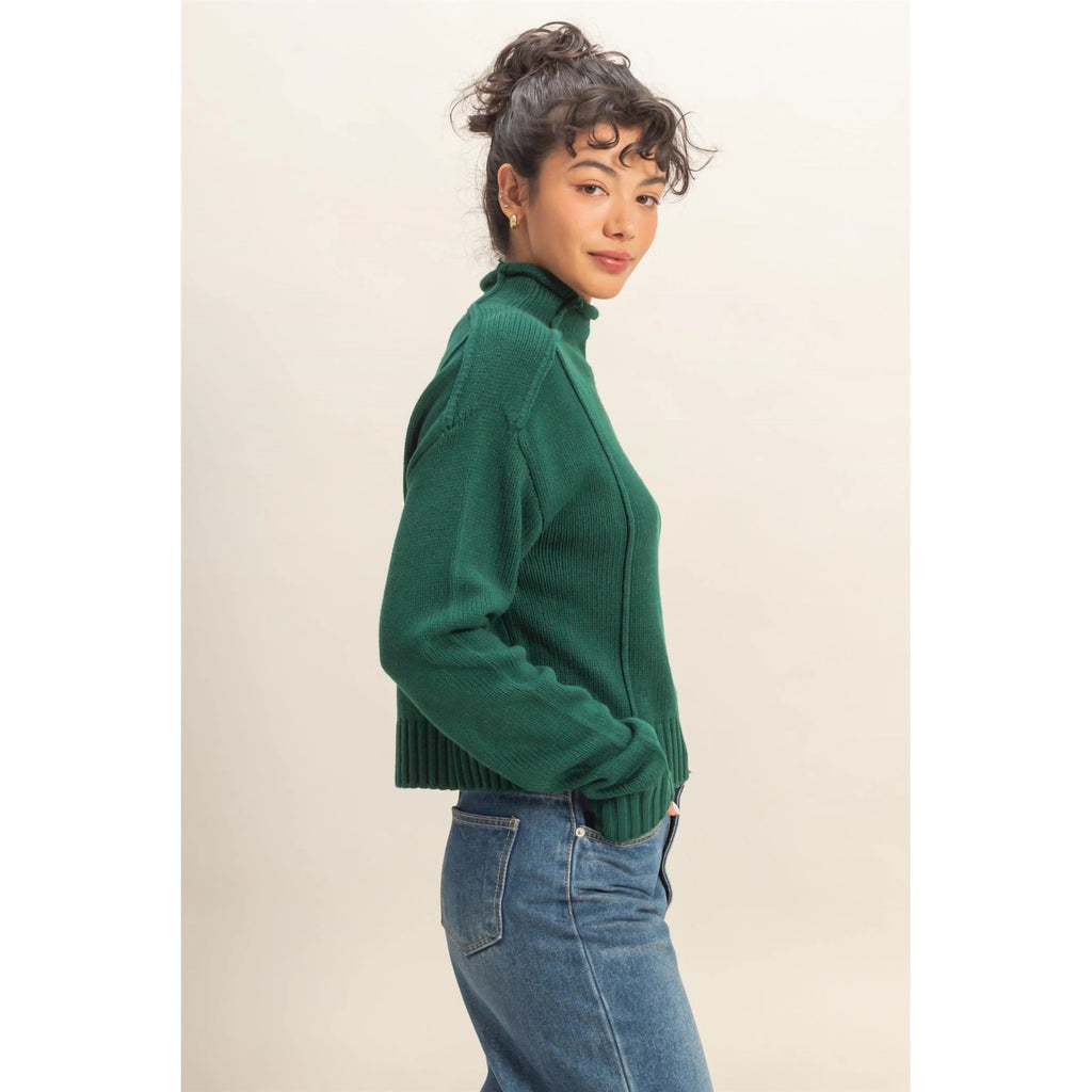 Bobbi High Roll Neck Sweater - Dark Green - BluePeppermint Boutique