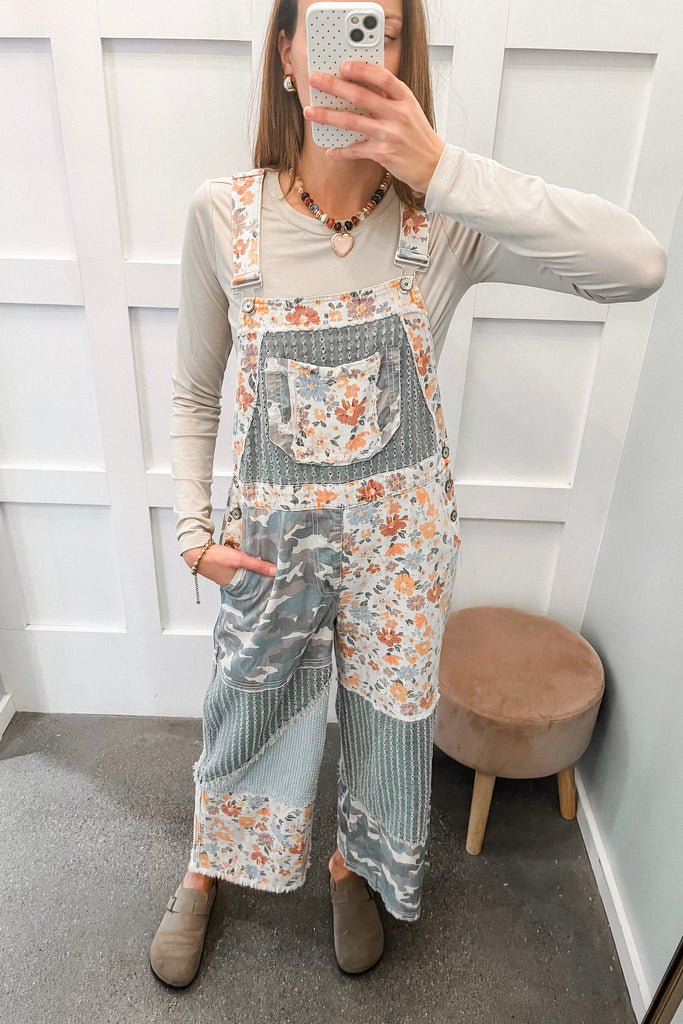 floral print overalls