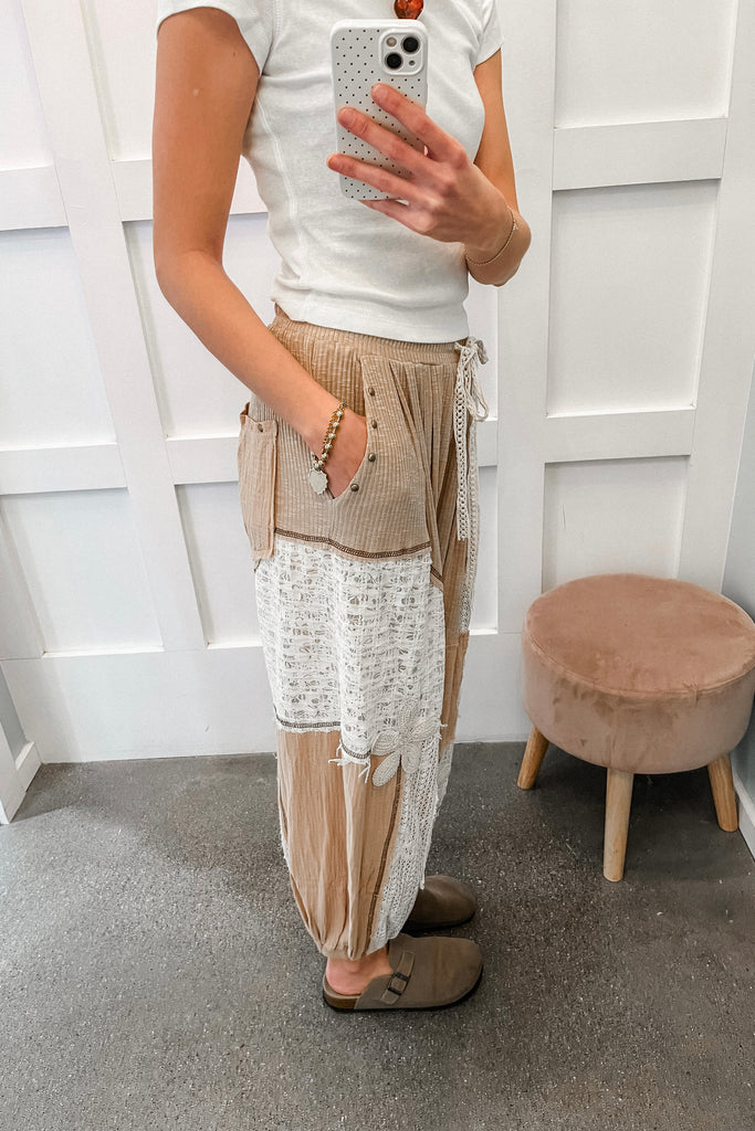 crochet patch harem pants