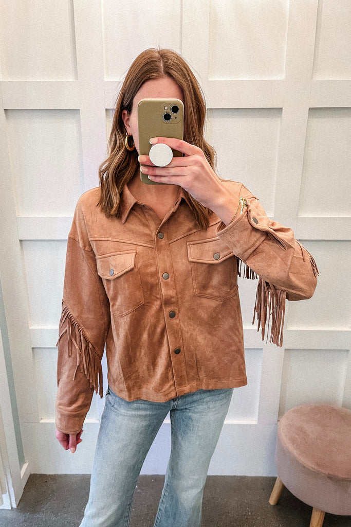 Desert Suede Button Down - BluePeppermint Boutique