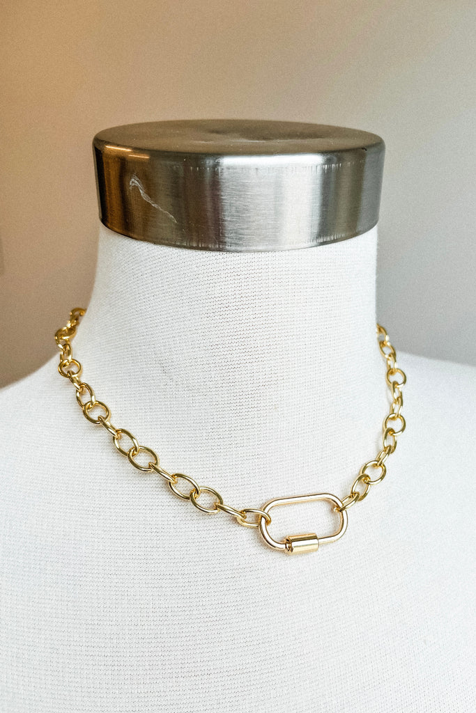 Chunky Gold Carabiner Necklace - BluePeppermint Boutique