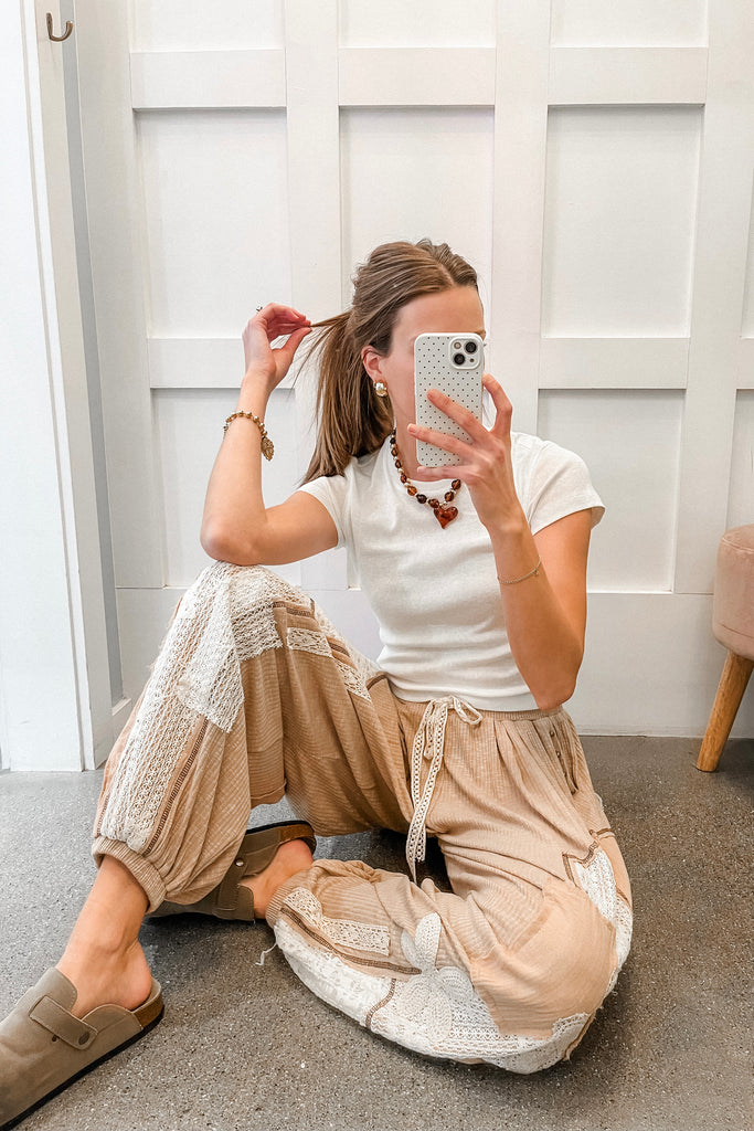 crochet patch harem pants