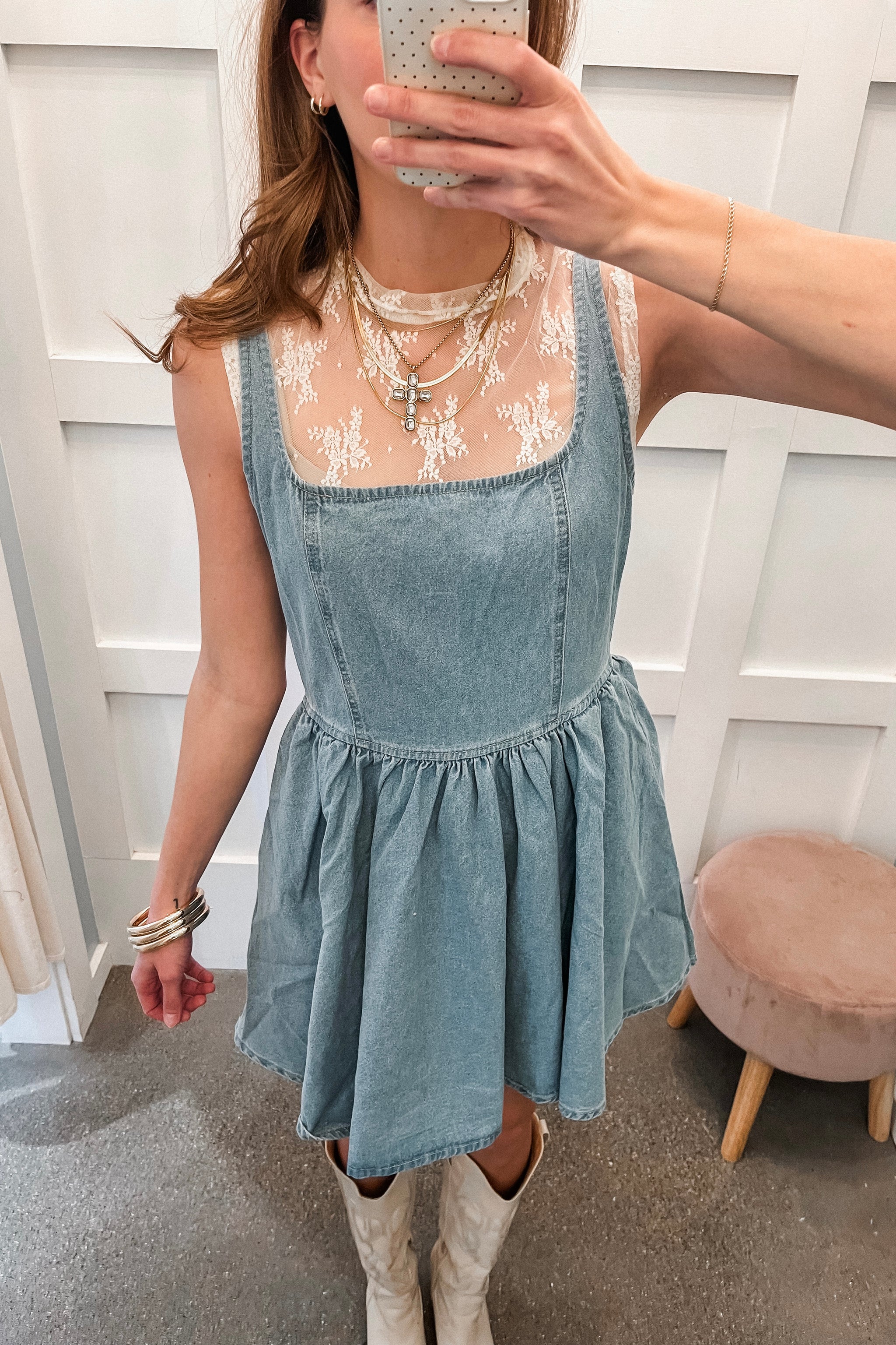 pale blue denim dress A-LINE LIGHT BLUE DENIM DRESS