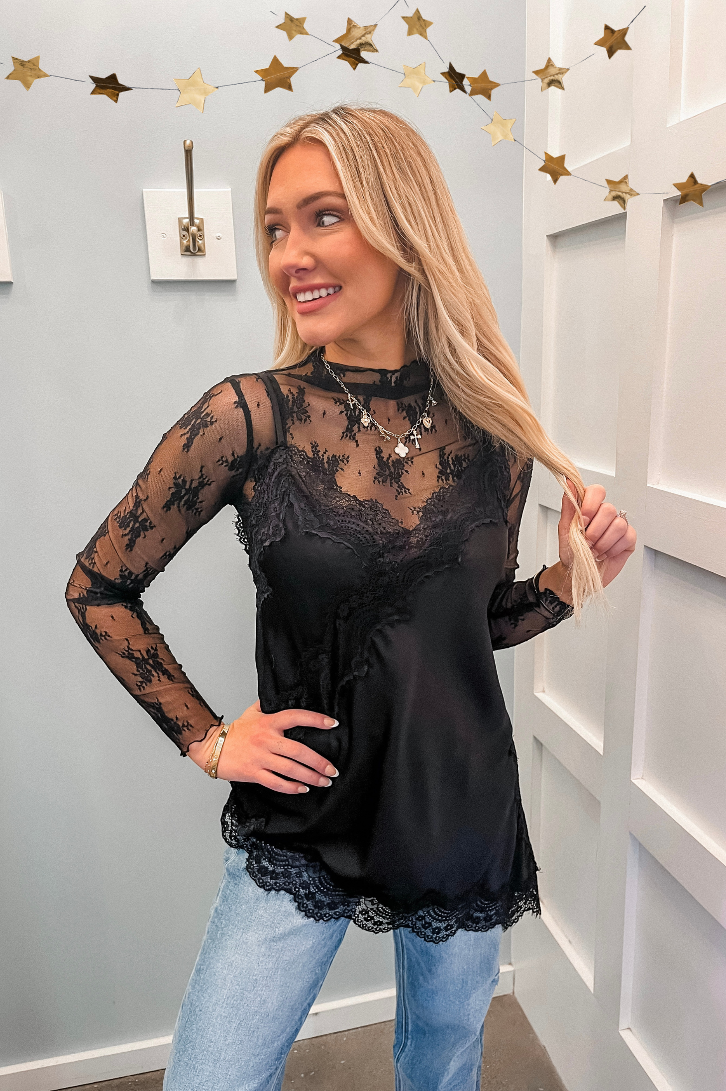 Date Night Lace Cami - Black | BluePeppermint Boutique