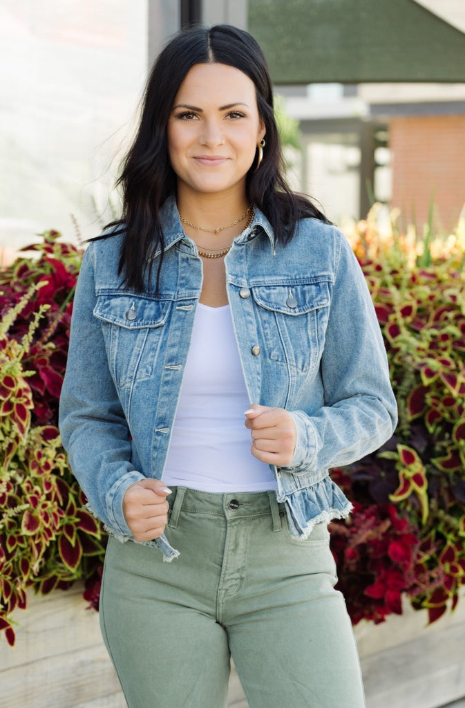Girly Girl Ruffle Jean Jacket - BluePeppermint Boutique