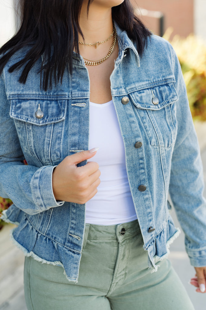 Girly Girl Ruffle Jean Jacket - BluePeppermint Boutique