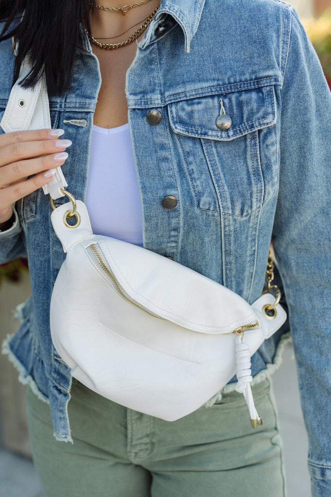 Luxe Convertible Sling Belt Bag-White - BluePeppermint Boutique