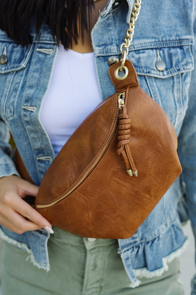 Luxe Convertible Sling Belt Bag-Cognac - BluePeppermint Boutique