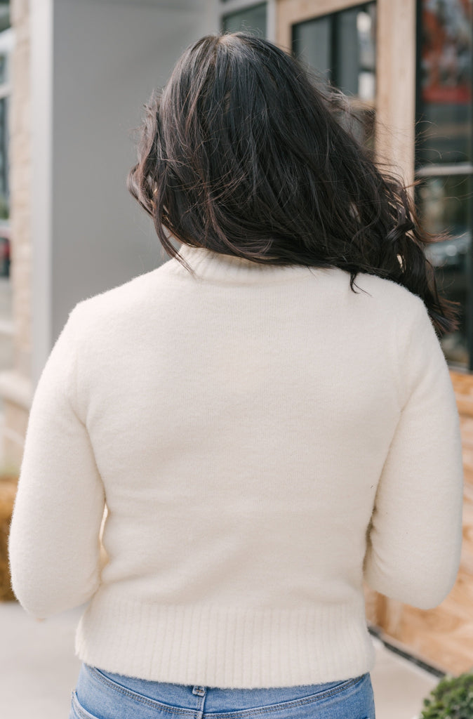 So Good Mock Neck Fuzzy Sweater-Cream - BluePeppermint Boutique