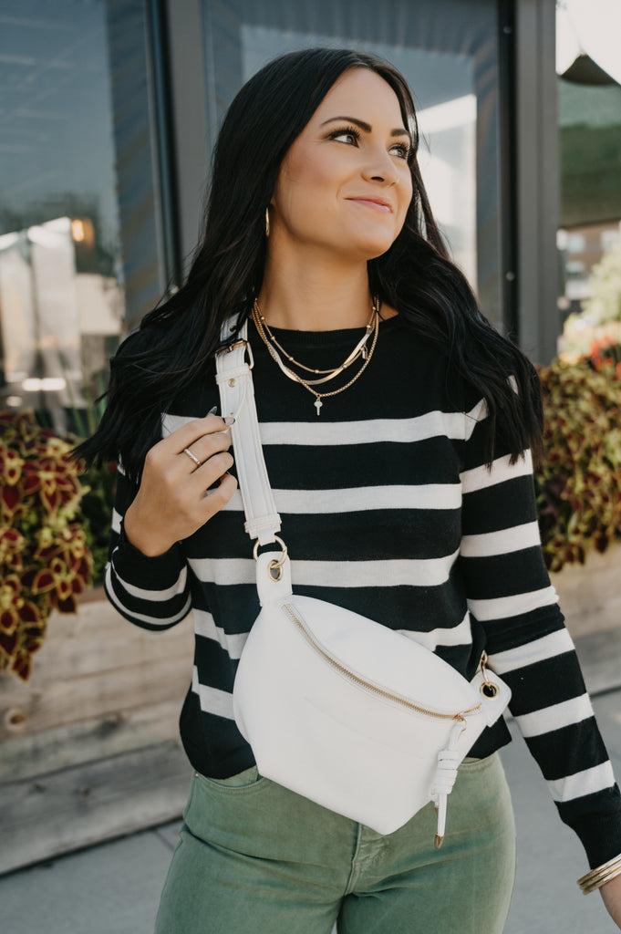 Cutie Striped Round Neck Sweater Top - BluePeppermint Boutique