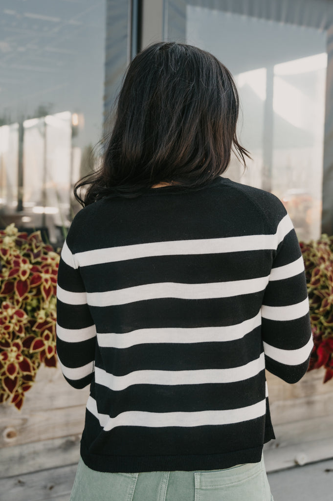 Cutie Striped Round Neck Sweater Top - BluePeppermint Boutique