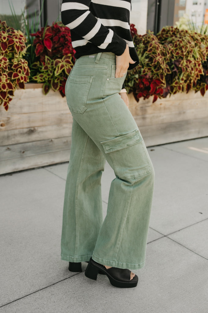 Callie Girl High Rise Cargo Wide Pants - BluePeppermint Boutique