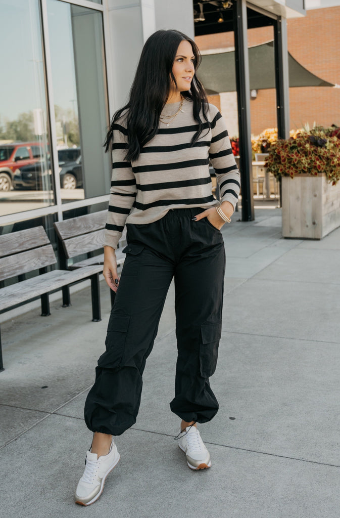 Cutie Striped Round Neck Sweater Top - BluePeppermint Boutique