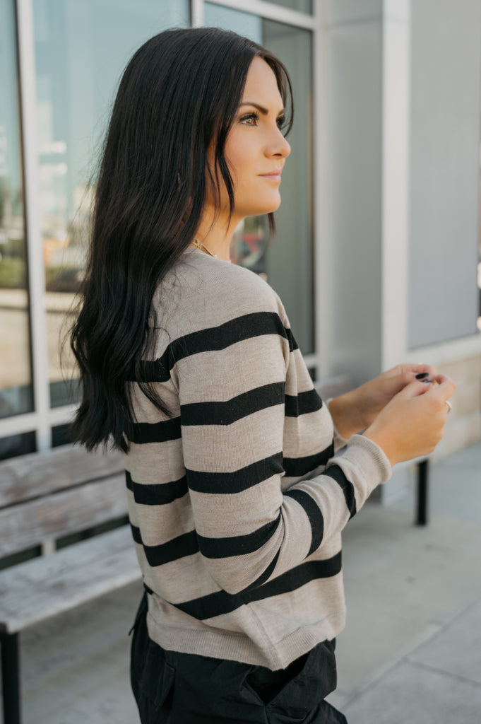 Cutie Striped Round Neck Sweater Top - BluePeppermint Boutique