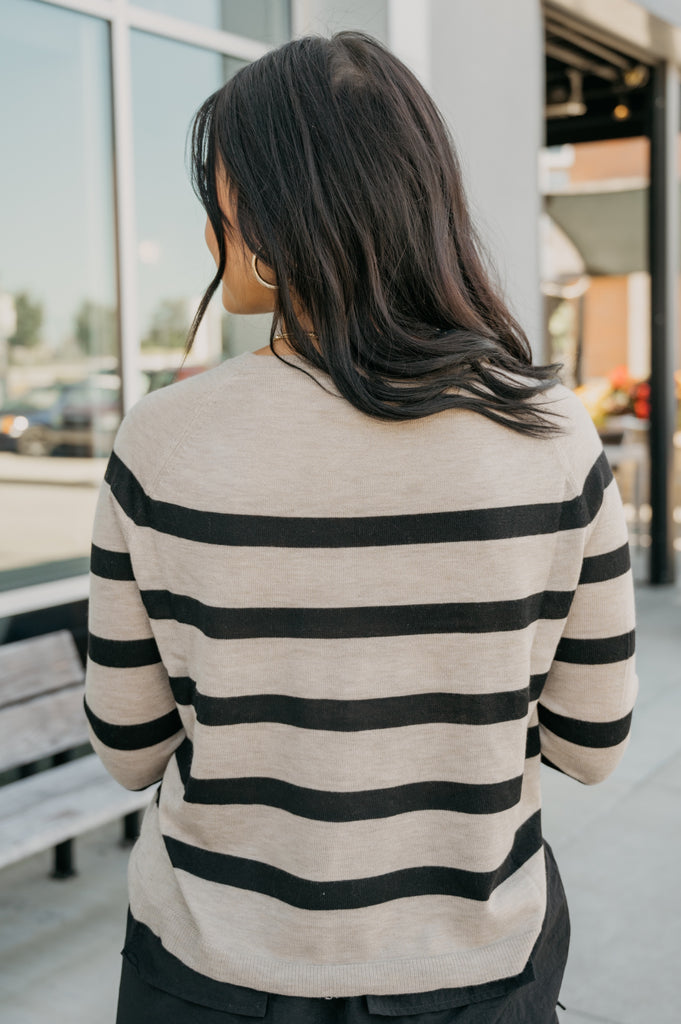 Cutie Striped Round Neck Sweater Top - BluePeppermint Boutique