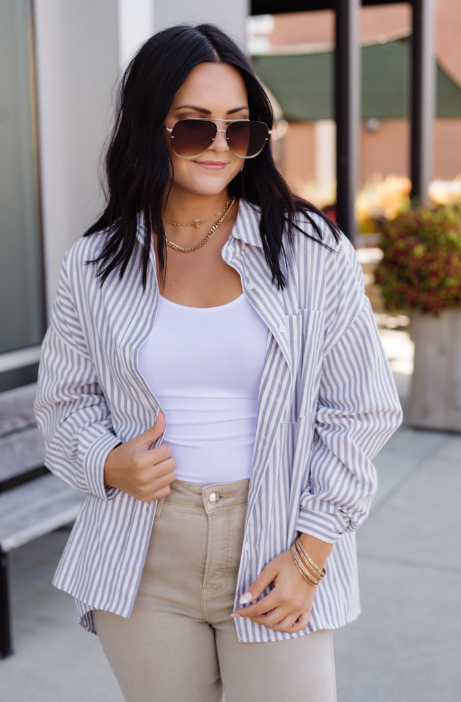Boyfriend Striped Oversized Buttondown - BluePeppermint Boutique