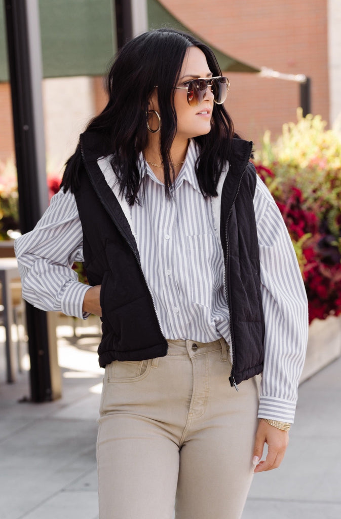Hallmark Holiday Puffer Vest with White Fur and Hood - BluePeppermint Boutique