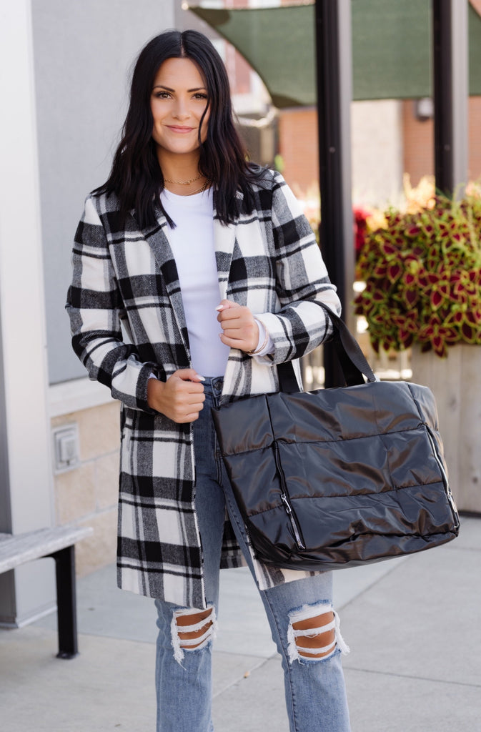 5th Avenue Flair Plaid Coat - BluePeppermint Boutique