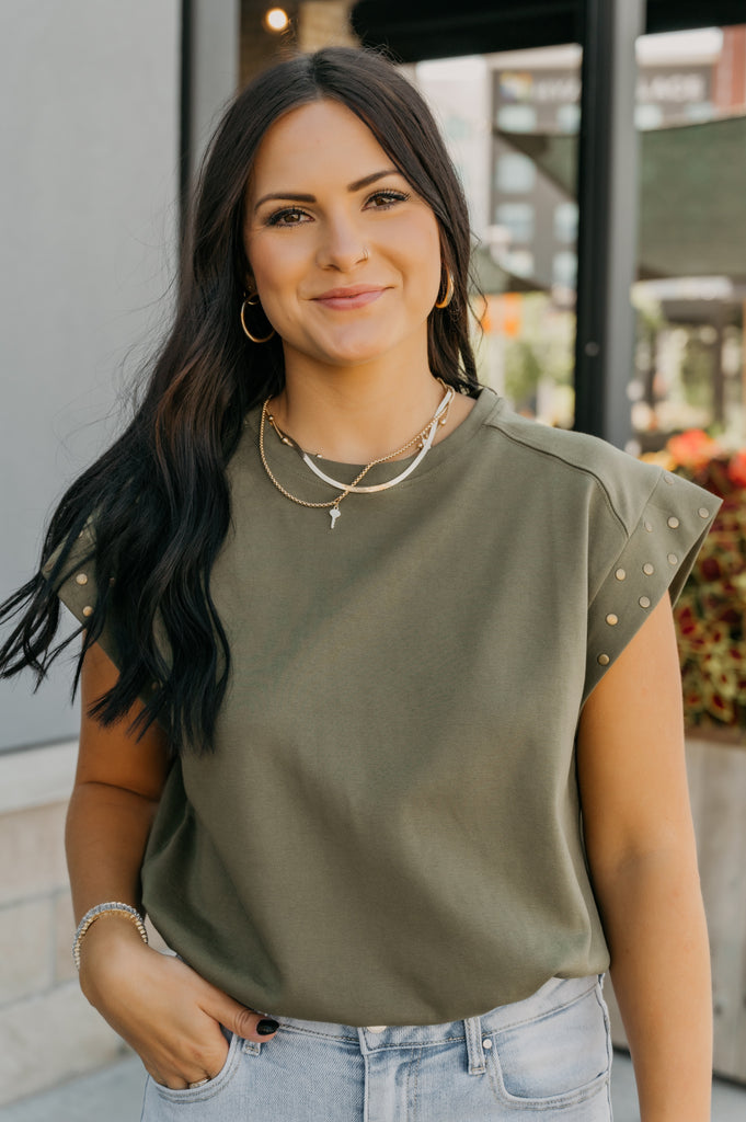 Hey Stud Muscle Shirt-Olive - BluePeppermint Boutique