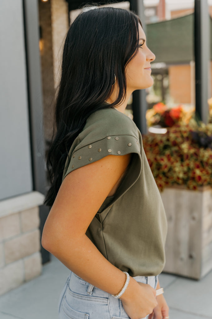 Hey Stud Muscle Shirt-Olive - BluePeppermint Boutique
