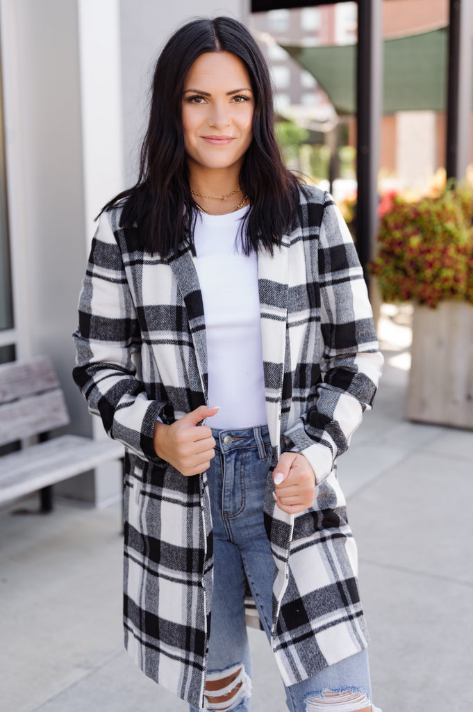 5th Avenue Flair Plaid Coat - BluePeppermint Boutique