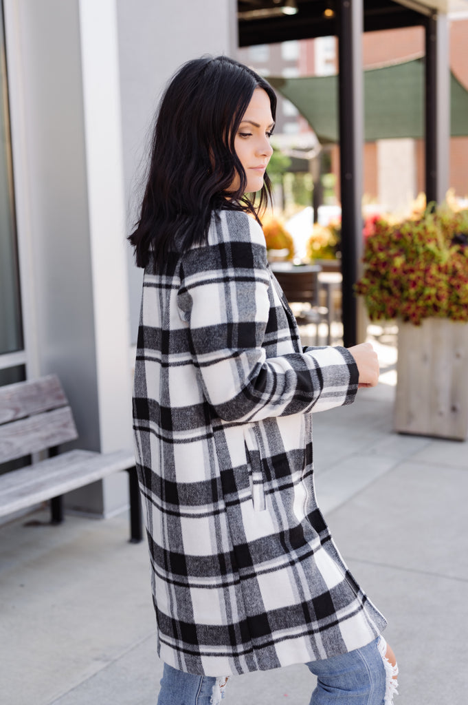 5th Avenue Flair Plaid Coat - BluePeppermint Boutique