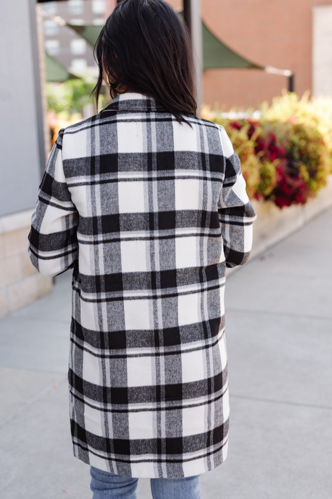 5th Avenue Flair Plaid Coat - BluePeppermint Boutique