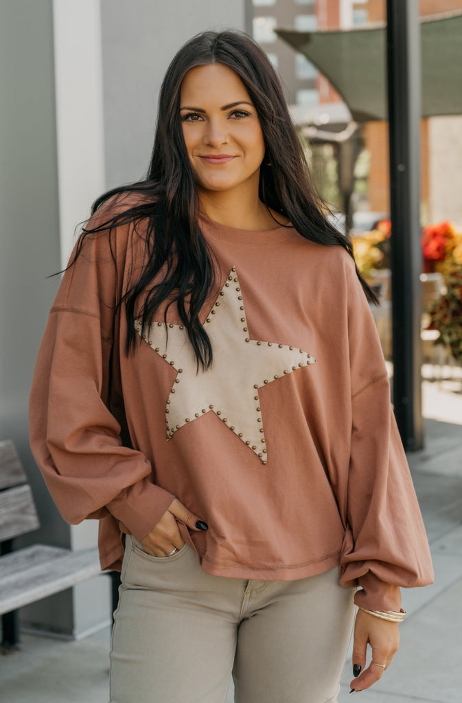 Suede Star Sister Crew Neck Long Sleeve - BluePeppermint Boutique