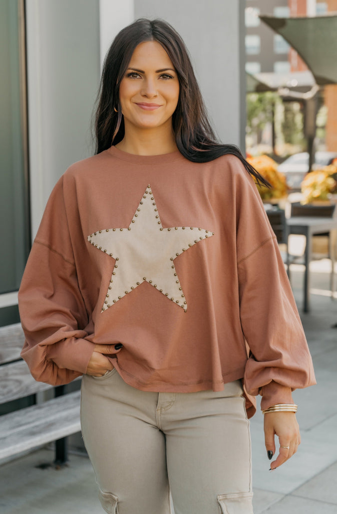 Suede Star Sister Crew Neck Long Sleeve - BluePeppermint Boutique