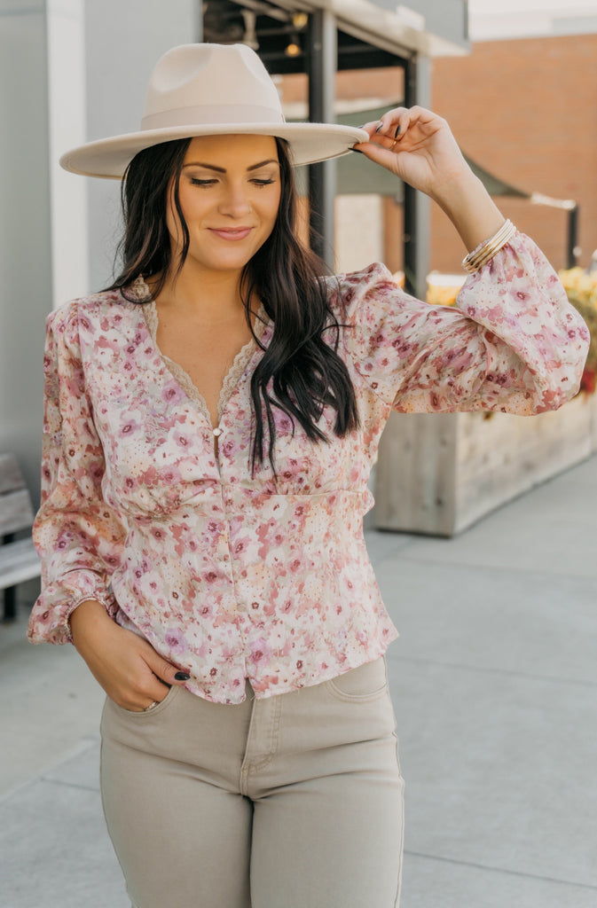 Flower Flirt Lace V Neck Blouse - BluePeppermint Boutique