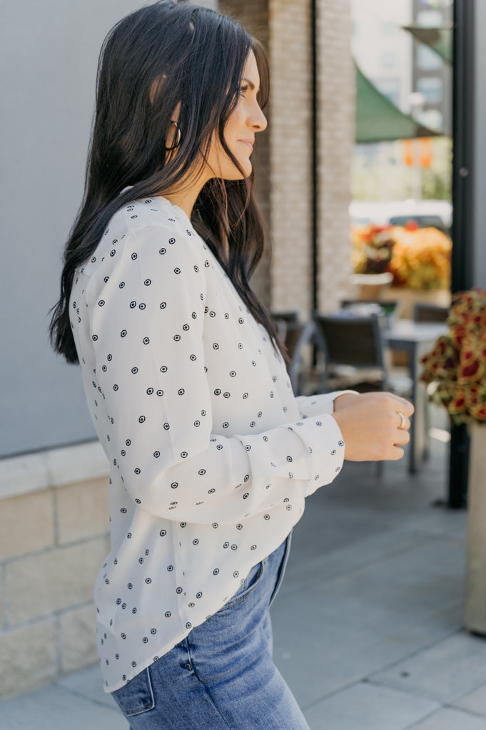 Sadie Printed Front Pocket Long Sleeve Blouse - BluePeppermint Boutique