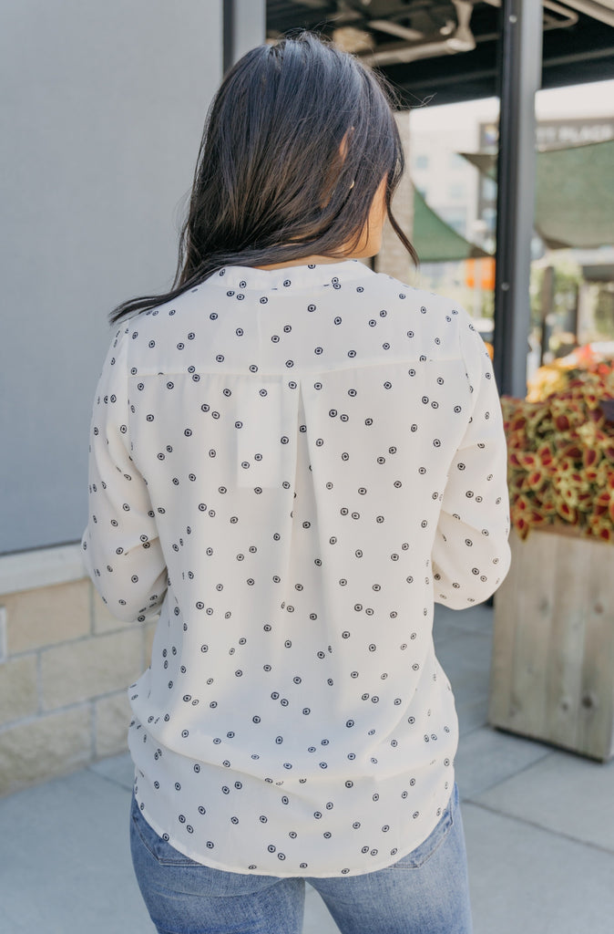 Sadie Printed Front Pocket Long Sleeve Blouse - BluePeppermint Boutique