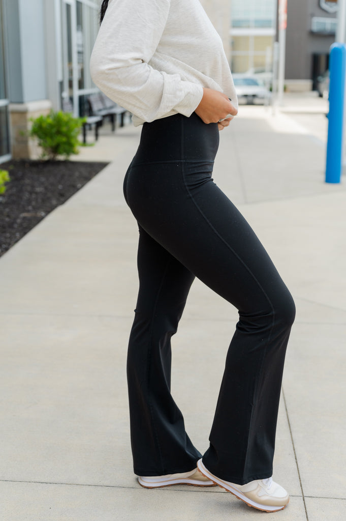 Softest High Waisted Flare Yoga Pants- Black - BluePeppermint Boutique
