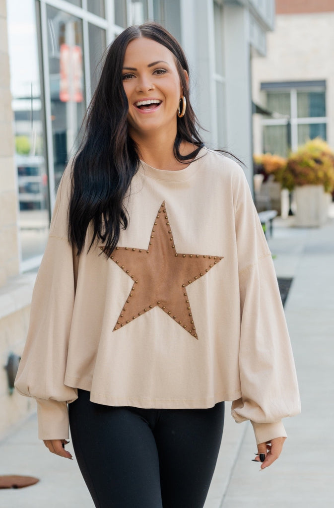 Suede Star Sister Crew Neck Long Sleeve - BluePeppermint Boutique