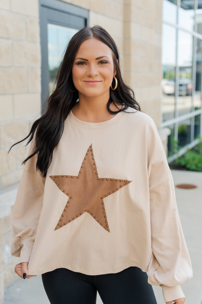 Suede Star Sister Crew Neck Long Sleeve - BluePeppermint Boutique