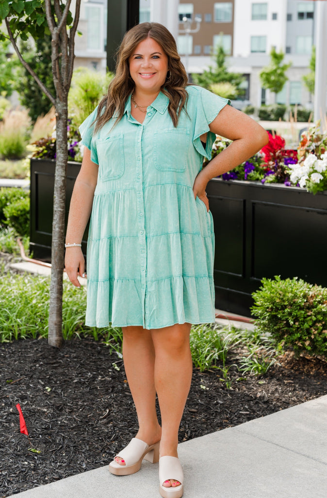 Green With Envy Tiered Dress-Plus - BluePeppermint Boutique