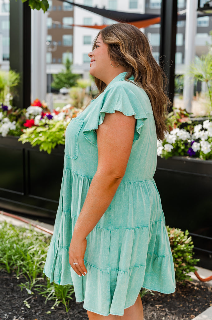Green With Envy Tiered Dress-Plus - BluePeppermint Boutique