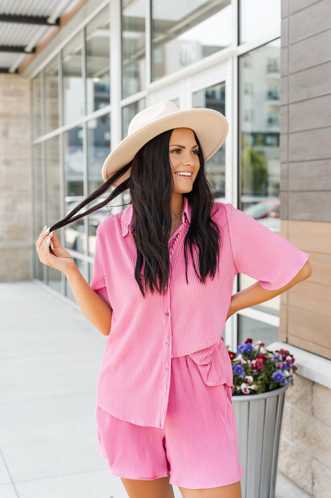 Ronan Plisse Button Up Top - BluePeppermint Boutique