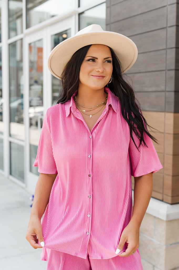 Ronan Plisse Button Up Top - BluePeppermint Boutique