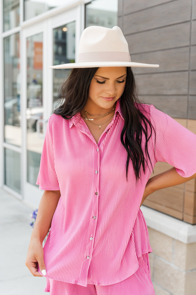 Ronan Plisse Button Up Top - BluePeppermint Boutique
