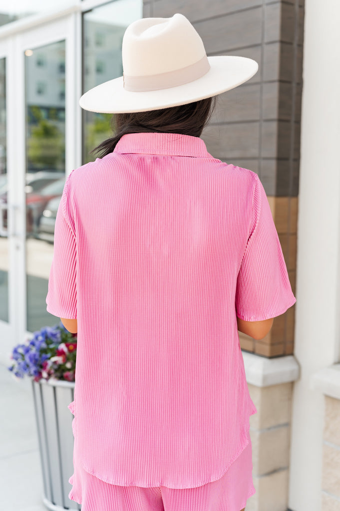 Ronan Plisse Button Up Top - BluePeppermint Boutique