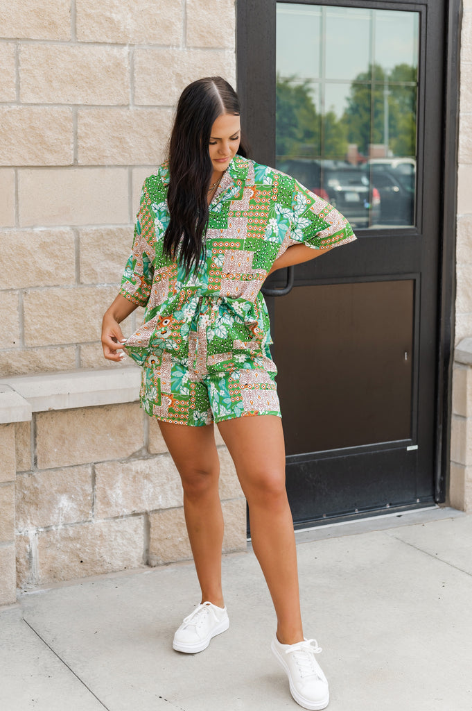 Julia Abstract High Waist Shorts - BluePeppermint Boutique
