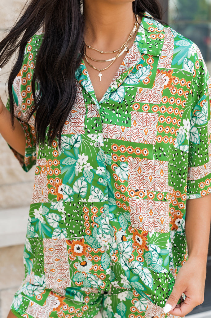 Julia Abstract Silk Blouse - BluePeppermint Boutique
