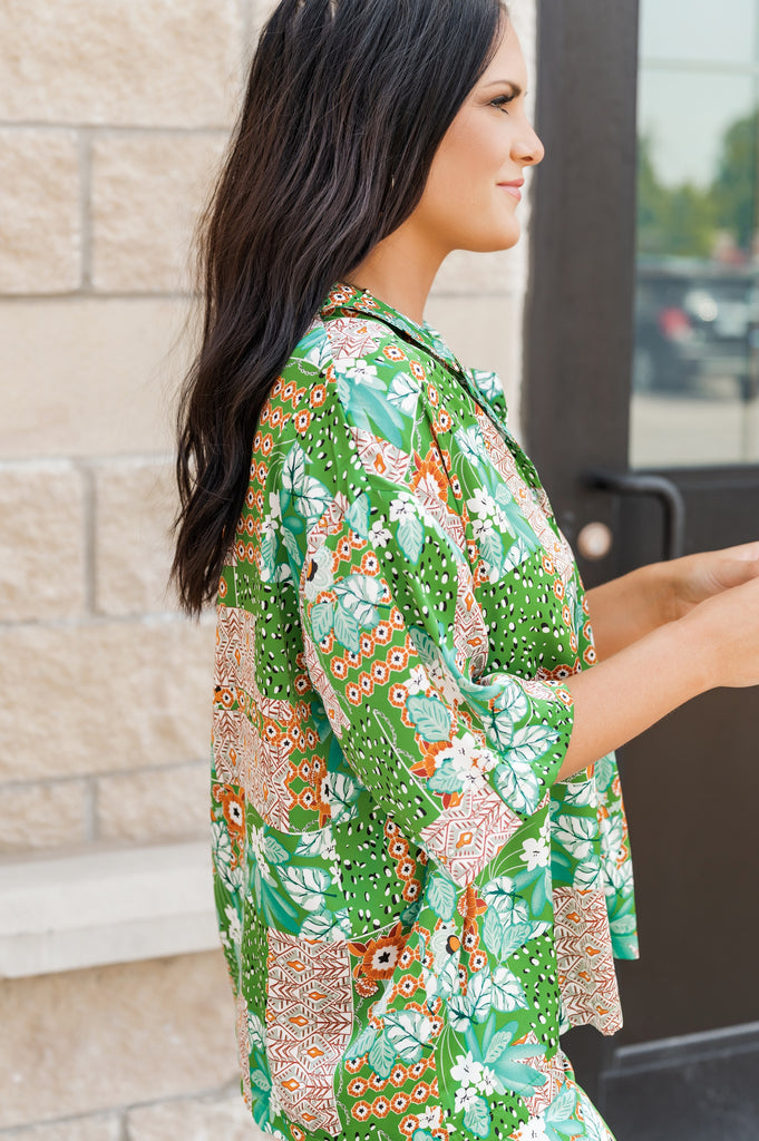 Julia Abstract Silk Blouse - BluePeppermint Boutique