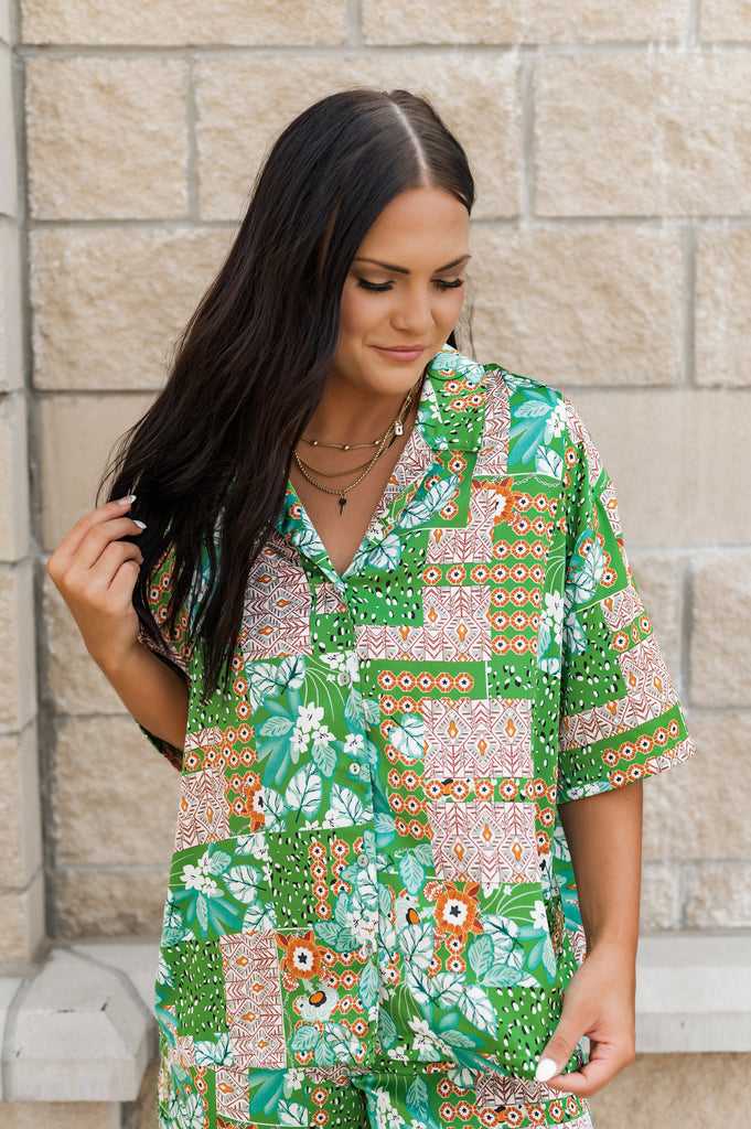 Julia Abstract Silk Blouse - BluePeppermint Boutique